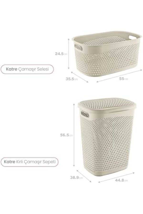 Aclyashop Katre Ki̇rli̇ Çamaşır Sepeti̇ Ve Çamaşır Selesi̇ Set Trn58548