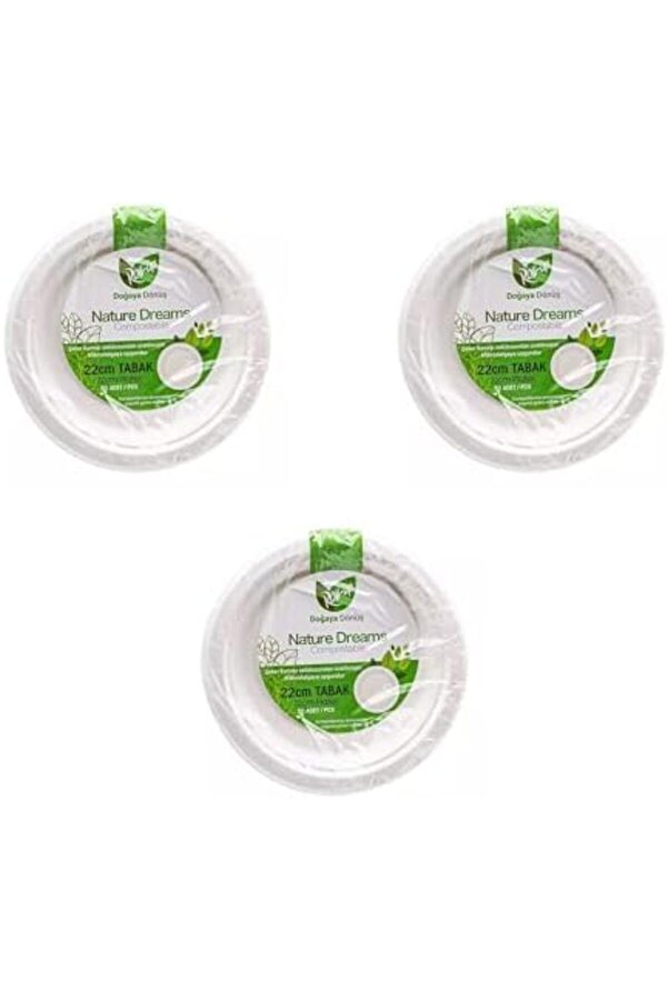 Jptrshop Nature Ekoloji̇k Karton Kağıt Parti̇ Tek Kullanımlık Tabak - 22 Cm. - 50 Adetli̇k 3 Paket