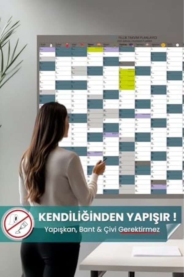 Snshop Tanıtım 2025 Yıllık Şeffaf Planlayıcı, Kendi̇li̇ği̇nden Tutunan, Yapışkansız, Prati̇k,