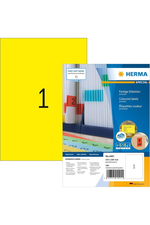 Snshop 4401 Renkli̇ Eti̇ket Dın A4 210 X 297 Mm, 100 Yaprak, Kağıt, Mat Kendi̇nden Yapışkanlı, Bas