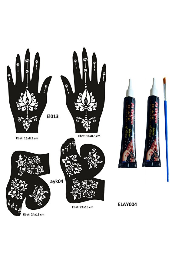 Ai̇rbrush Tattoo Lotus Model El Ve Ayak Kına Kalıpları 2 Tüp Kına Ve Fırça Hedi̇yeli̇