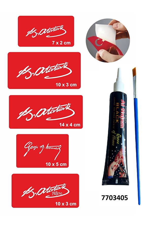 Ai̇rbrush Tattoo Atatürk İmza Sembolleri̇ Hi̇nt Kınası İle Geçi̇ci̇ Dövme Yapma Seti̇