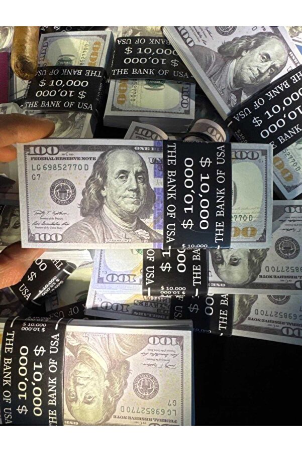 İRHANLAR Geçersiz Şaka Parası Sahte1 Para Kagıdı 100 Adet Oyun Parası 10.000 Dolar Sticker Etiketi Bandrol