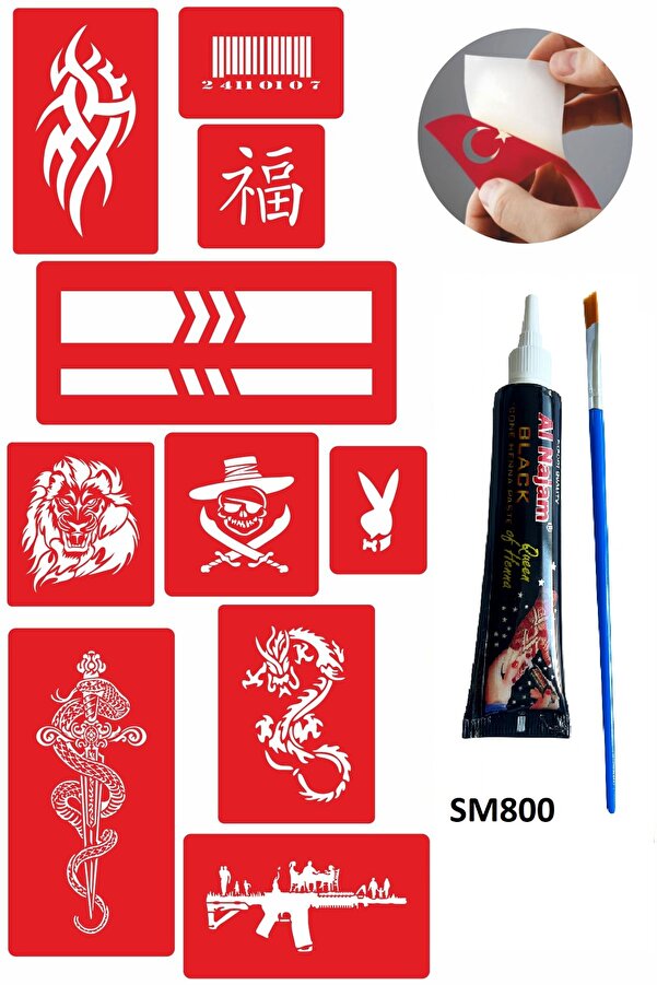 Ai̇rbrush Tattoo Tasarımlar Kınayla Geçi̇ci̇ Dövme Kampanya Seti̇ 1 Tüp Si̇yah Kına 10 Desen