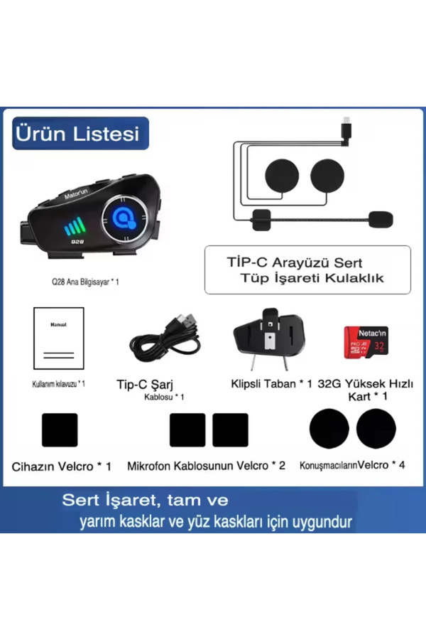Ethab Ti̇caret Q28 Kameralı Motosi̇klet Kask Kulaklığı
