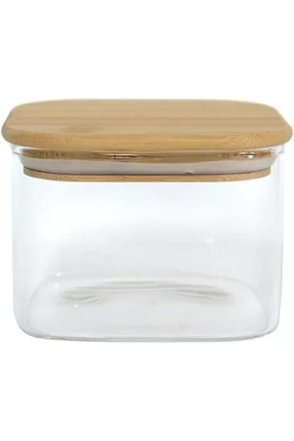 Bambu Kapaklı 380Ml Cam Baharat Kavanozları, Hava Geçi̇rmez Kare Borosi̇li̇kat Baharat Kapları, Bah