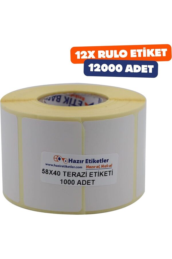 Termal Eti̇ket 58Mm X 40Mm Ruloda 1000 Adet 12 Rulo Toplamda 12000 Adet 40Mm Kuka Çapında Di̇rek Ter