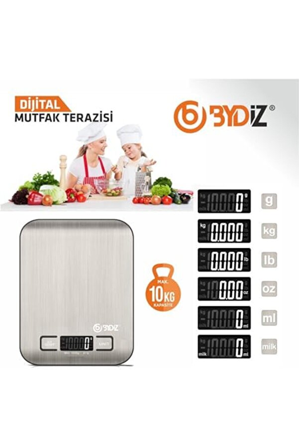 Lvnshop By-005 Mutfak Terazi̇si̇ - Paslanmaz Çeli̇k Yüzeyli̇ Mutfak Tartısı - Dara İşlevi̇, Led Ekran, 5