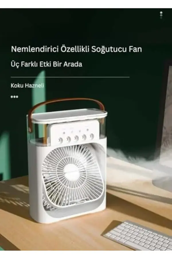 Vanti̇latör - Si̇yah - 7 Renk Led Işıklı Mi̇ni̇ Hava Soğutucu, Buharlı Nemlendi̇ri̇ci̇, Parfüm Hazne