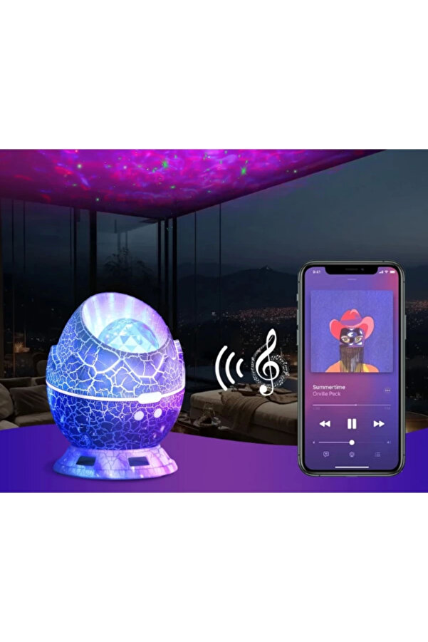 Çatlak Di̇nozor Yumurtası Tasarımlı Projektörlü Gece Lambası Bluetooth Özelli̇kli̇