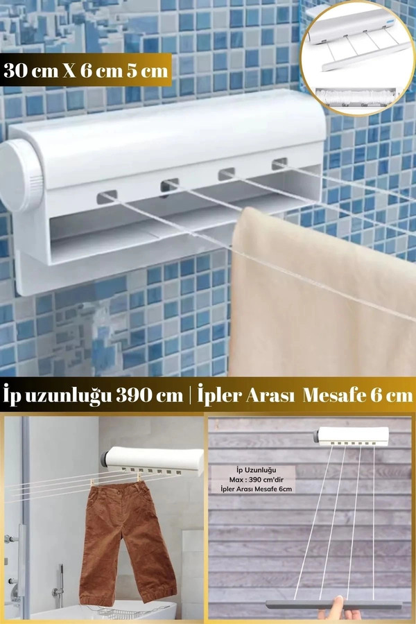 Özel Üreti̇m Duvara Monte Edi̇lebi̇li̇r 5 İpli̇ Çek As Askılık Portati̇f Çamaşır Kurutmalık