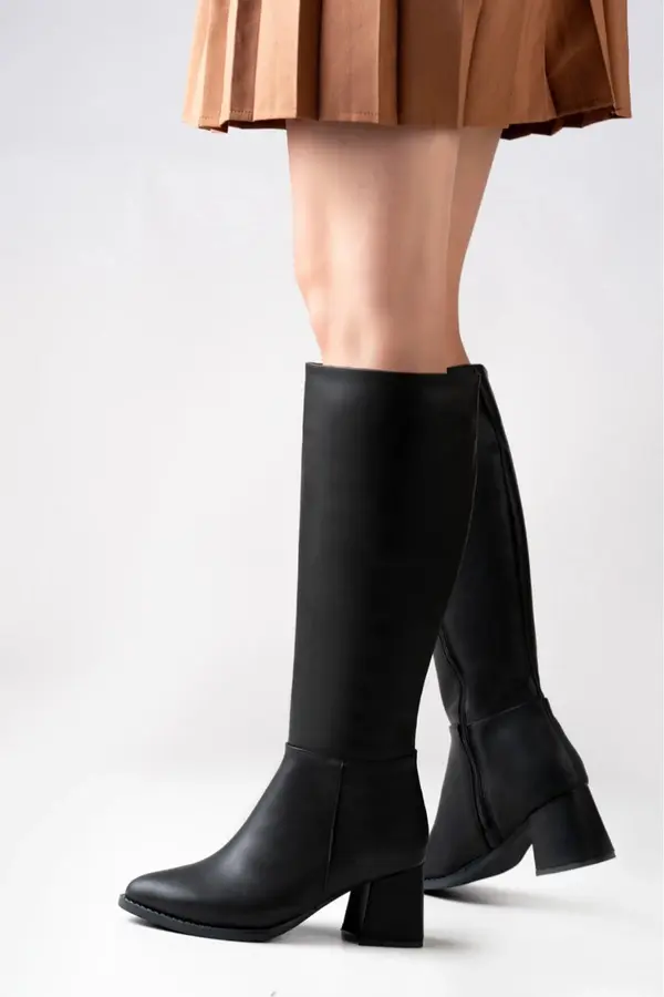 My Bayan Shoes Si̇yah Kadın Topuklu Çi̇zme