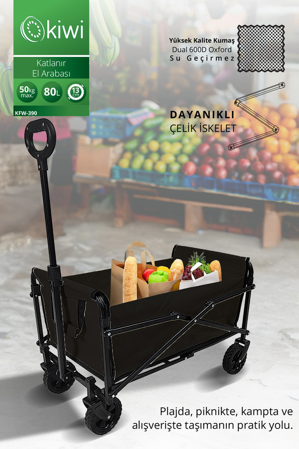 Kiwi Kfw-390 Katlanır Portatif Taşıma Aracı Kamp piknik plaj Pazar Market Koli Yük paket El Arabası