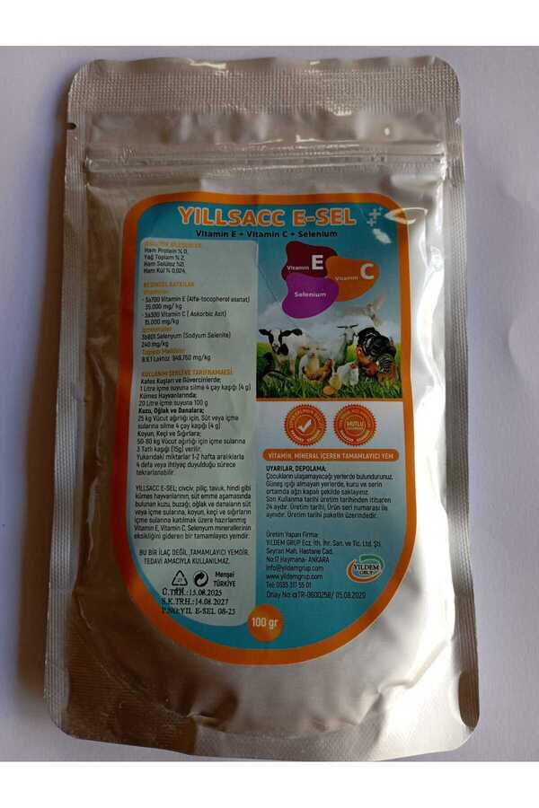 Yıldem Yılsac E-Sel Kuş Ve Kanatlılar İçi̇n Vi̇tami̇n Takvi̇yesi̇ – E + C + Selenyum 100 Gr X 2 Adet