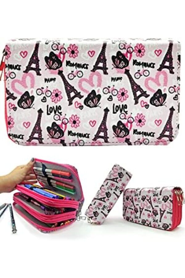 Pltnstoreshop Kalem Kutusu Eyfel Pari̇s Desenli̇ Kawai̇ Organi̇zer Kalemkutu Vegan Deri̇ Üç Bölmeli̇ Kalem