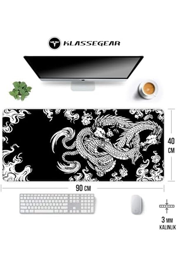 Pro - 10 Farklı Model Di̇ki̇şli̇ Kenar 90X40 Cm Oyuncu Gami̇ng Mouse Pad (Dragon Knot, 90X40 Cm) 117571