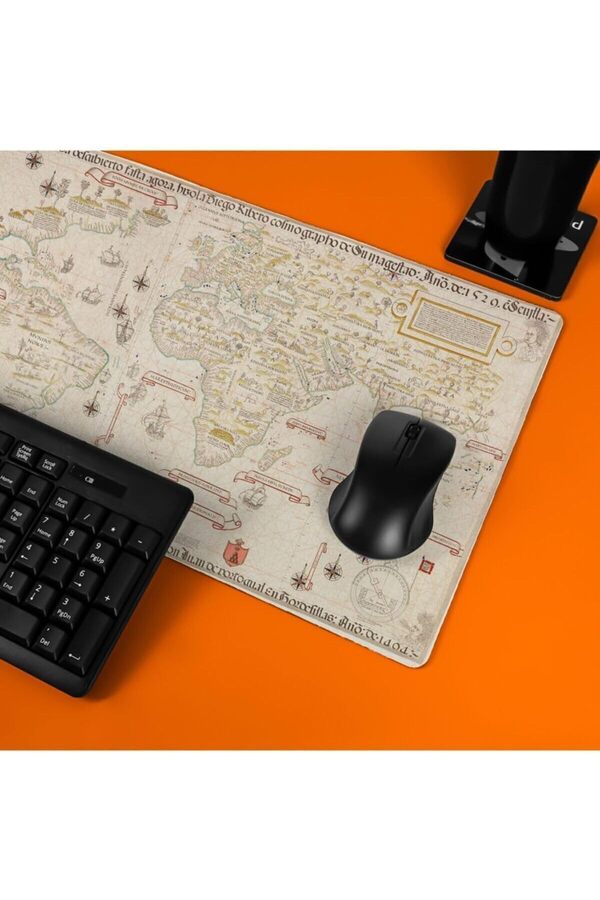 Modashi̇ne Eski̇ Dünya Retro Hari̇tası Tasarımlı Büyük Boy Oyuncu Mousepad - Mouse Pad - Fare Altlığı M