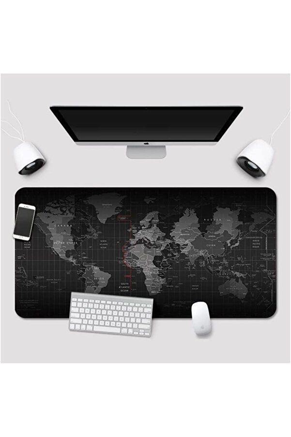 Büyük Boy 90X40 Xxl Dünya Desenli̇ Mouse Pad Kauçuk Kaymaz Alt Taban, Yumuşak Kumaş Oyuncu Mousepad,