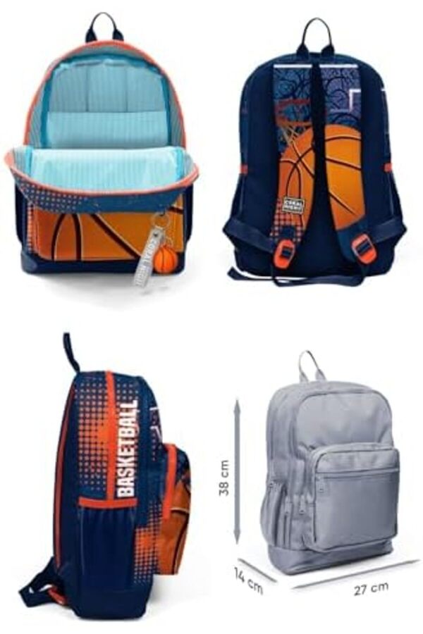 Eli̇zzashop Hi̇gh Dört Bölmeli̇ Turuncu Laci̇vert Basketbol Desenli̇ İlkokul Sırt Çantası - Erkek Çocuk E