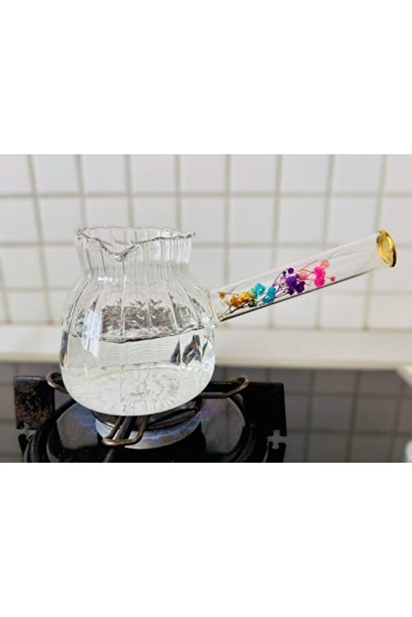 Modashi̇ne Cam Cezve, Dayanıklı, Dekorati̇f Çi̇çek Saplı, Şeffaf Modascope 1014773