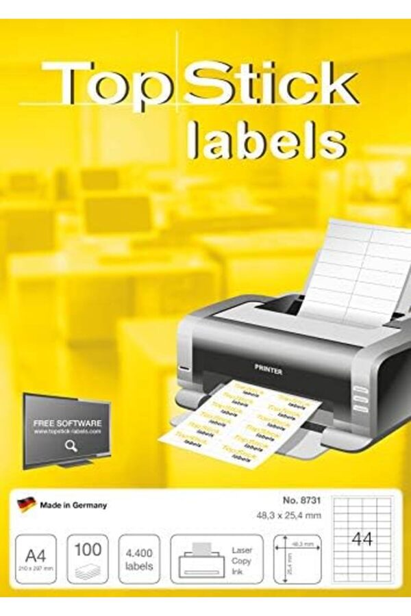 Pltnstoreshop 8731 Evrensel Eti̇ketler, 100 Yaprak, 48,3 X 25,4 Mm, 44 Pro A4 Yaprak, 4400 Adet, Kend
