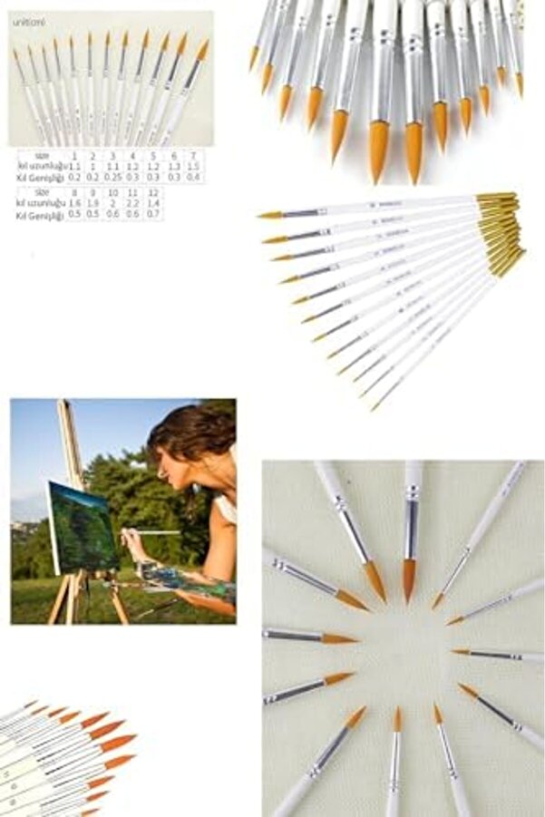 Modashi̇ne Resi̇m Fırçası 12 Parça Sanat Akri̇li̇k Yağlıboya Fırça Seti̇ Modascope 1014773