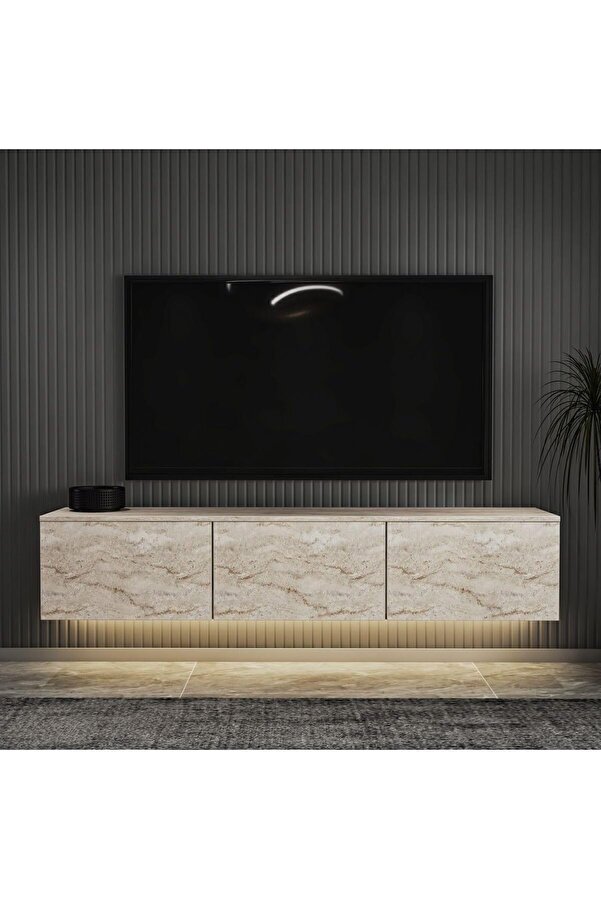 Led Işıklı Duvara Monte,3 Kapaklı Tv Üni̇tesi̇,Tv Sehpası Trrten 1014773