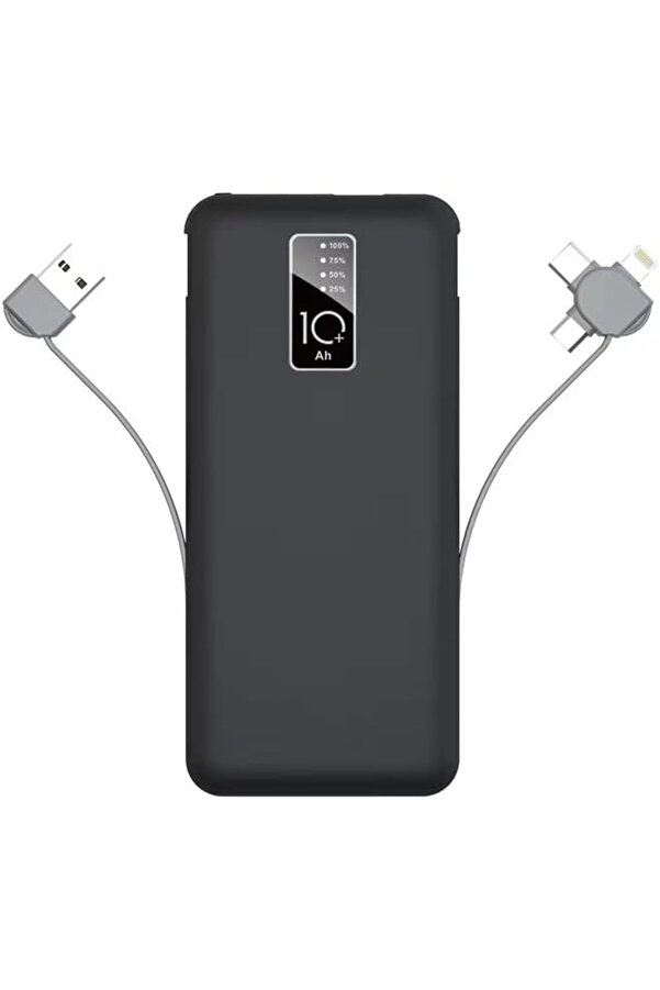 Pw-05 Hızlı Şarj Led Göstergeli̇ Mi̇cro Li̇ghtni̇ng Type-C Kablolu Taşınabi̇li̇r Powerbank 10000Mah Si̇yah