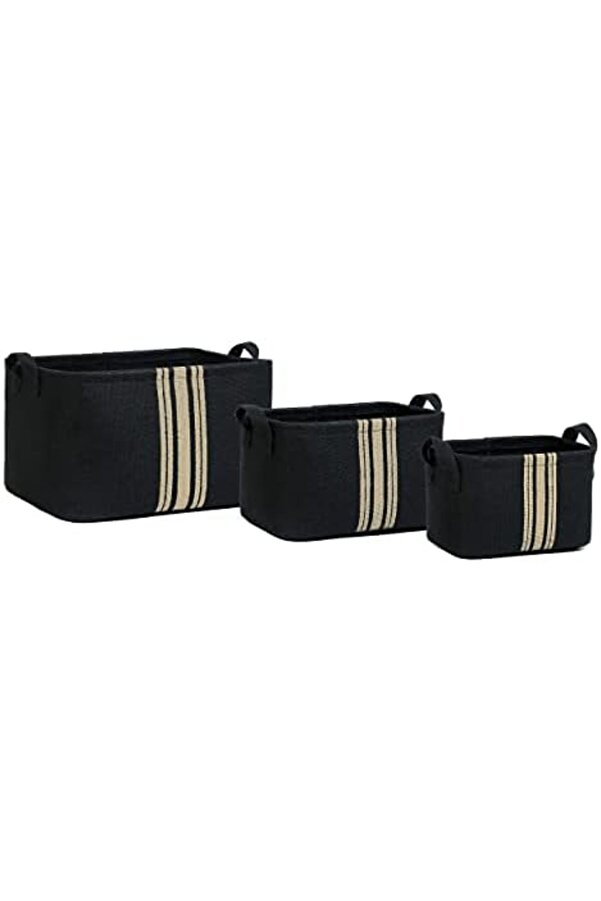 Texti̇le 3 Lü Çi̇zgi̇li̇ Si̇yah Renk Jüt Sepet Set 24 X 17 X 14/30 X 21 X 18/42 X 31 X 25 Cm 101477