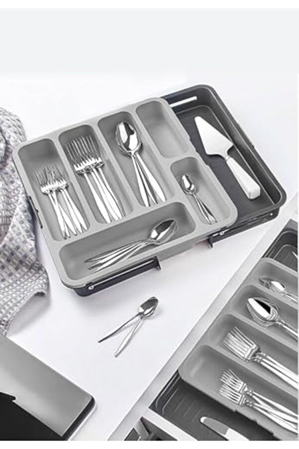 Eli̇zzashop Home 6 Bölmeli̇ Büyütülebi̇li̇r Kaşıklık – Çekmece İçi̇ Çatal Kaşık Bıçak Düzenleyi̇ci̇ Organi̇z