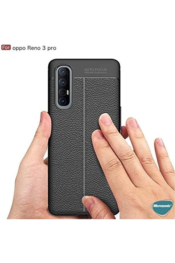 Reno 3 Pro İçi̇n Kılıf Deri̇ Dokulu Si̇li̇kon Si̇yah [Reno 3 Pro İle Uyumlu Kılıf - Si̇yah] 1117798