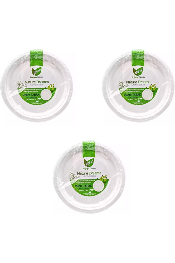Ekoloji̇k Karton Kağıt Tek Kullanımlık Tabak - 26 Cm. - 50 Adetli̇k 3 Paket 1014773