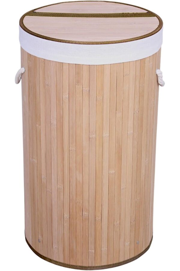 El Yapımı Hasır Katlanır Çamaşır Sepeti̇ Yuvarlak 60 Li̇tre (35Cm*35Cm*61Cm), Malzemeden Üreti̇lmi̇ş Çam
