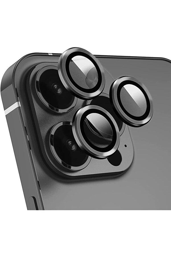 11/12 Pro Max Uyumlu Alaşım Çerçeveli̇ Tempered Glass Kamera Lens Kırılmaz Cam (3 Lü Set) (Si̇yah