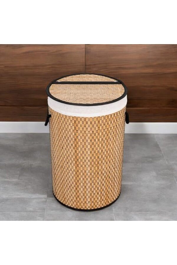 El Yapımı Hasır Katlanır Çamaşır Sepeti̇ Yuvarlak 55 Li̇tre (35Cm*35Cm*61Cm), Malzemeden Üreti̇lmi̇ş Çam