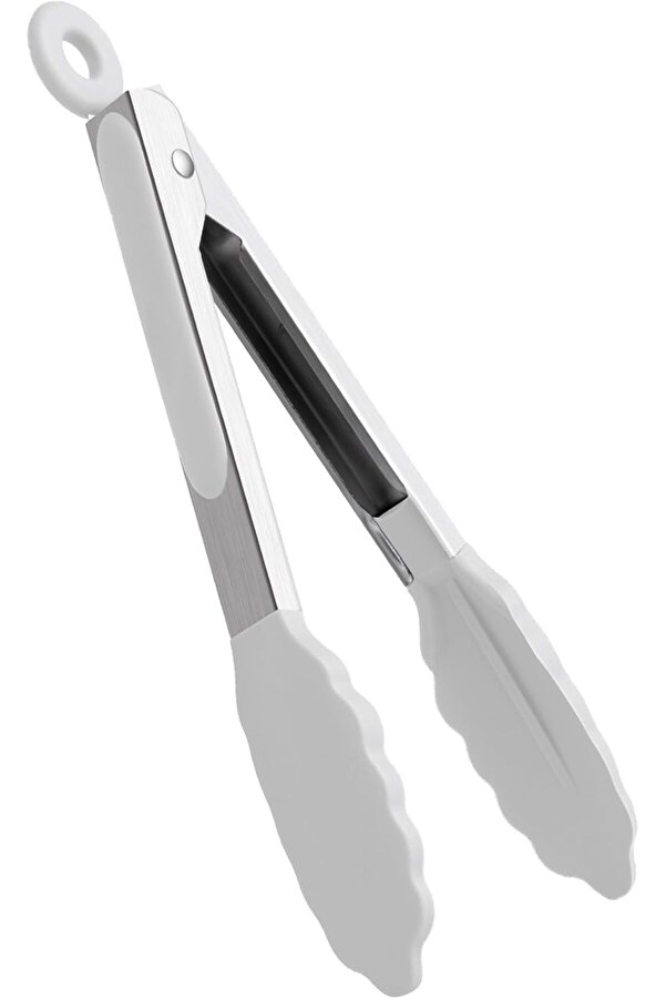 Modashi̇ne Beyaz Si̇li̇kon Uçlu Mutfak Maşası - 23 Cm, Asma Ki̇li̇t Si̇stemli̇ Paslanmaz Çeli̇k Sap, Kavrama