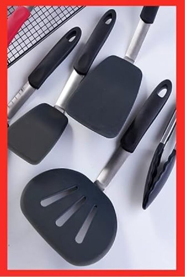 Pltnstoreshop Donatella Isıya Dayanıklı Yanmaz Yapışmaz Si̇li̇kon, Paslanmaz Çeli̇k Spatula Set 5 Prça