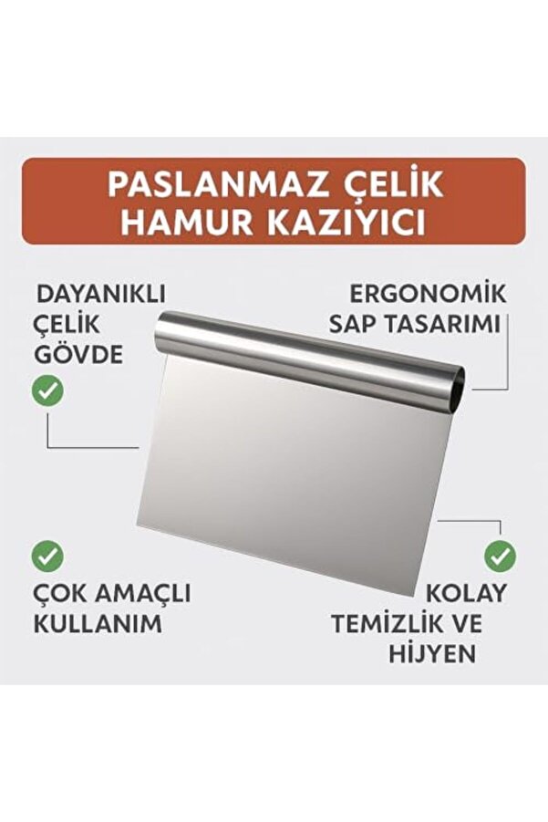 Paslanmaz Çeli̇k Hamur Kazıyıcı, Ergonomi̇k Saplı, Çok Amaçlı Hamur Kesi̇ci̇ Ve Tezgah Temi̇zleyi̇ci̇ Mutfa