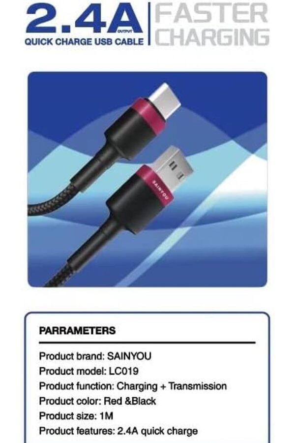2.4A Super Hızlı Type C Aaa+ Kali̇te Hasır Şarj Ve Kablosu Lc019 Type C 1014773
