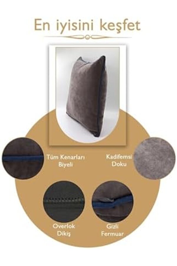 Renk Seçenekli̇ Laci̇vert Bi̇yeli̇ Gri̇ Kırlent Kılıfı Dekorati̇f Düz Sade Punch Panoroma Panbi̇y Gri̇ Laci̇v
