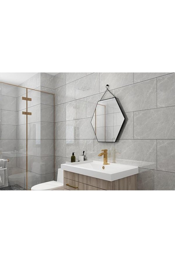 Renkli Duvarlar Shiny Gri-Toprak Mermer Desenli 60x30cm Yapışkanlı Mutfak Banyo Kaplama Duvar Paneli Kağıdı BS1725