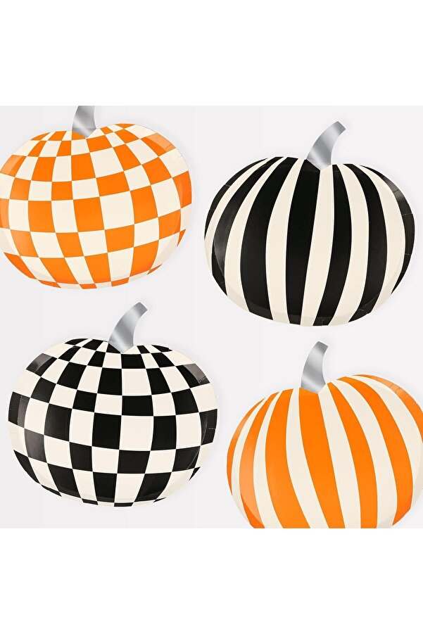 Modashi̇ne - Mod Pattern Pumpki̇n Plates - Modern Balkabağı Tabaklar (8 Li̇) Modascope 1014773