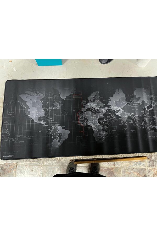 Büyük Boy 90X40 Xxl Dünya Desenli̇ Mouse Pad Kauçuk Kaymaz Alt Taban, Yumuşak Kumaş Oyuncu Mousepad,
