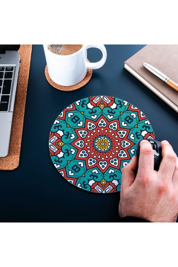 Renkli̇ Mandala Tasarımlı Yuvarlak Mouse Pad - Mousepad - Mouse Pad - Fare Altlığı 1175713