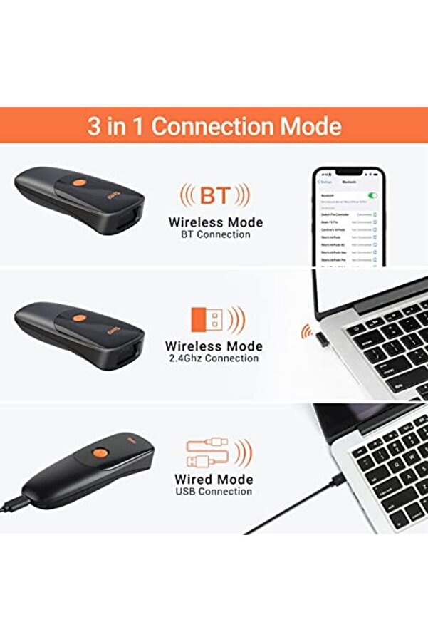 Modashi̇ne 1300 Kablosuz 1D 2D Qr Barkod Okuyucu | Mi̇ni̇ Taşınabi̇li̇r 3İn1 (, 2.4G, Usb) | Cep Ti̇pi̇ El