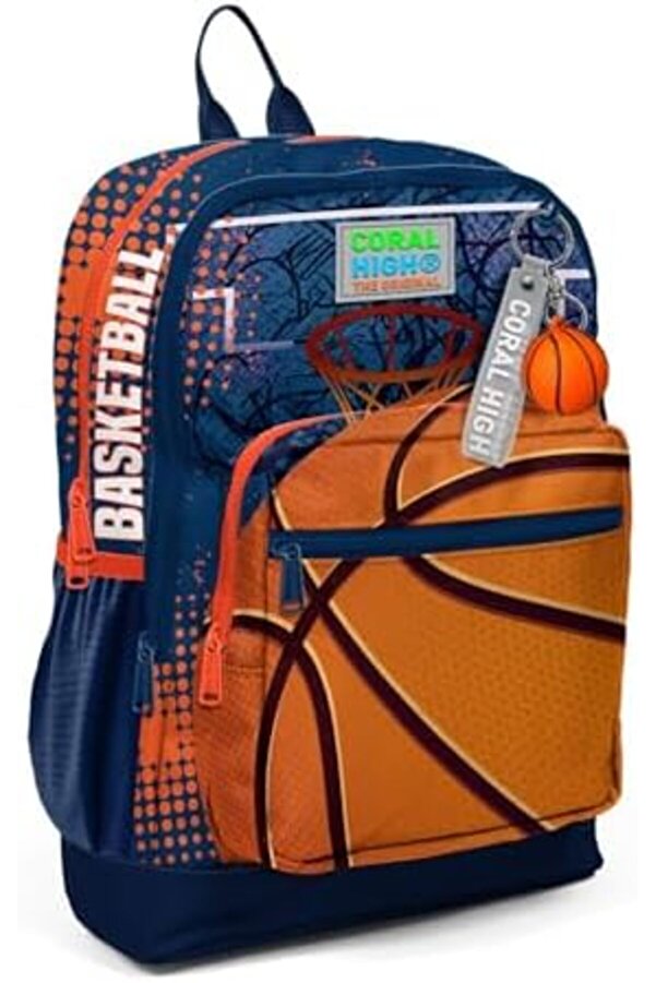 Eli̇zzashop Hi̇gh Dört Bölmeli̇ Turuncu Laci̇vert Basketbol Desenli̇ İlkokul Sırt Çantası - Erkek Çocuk E