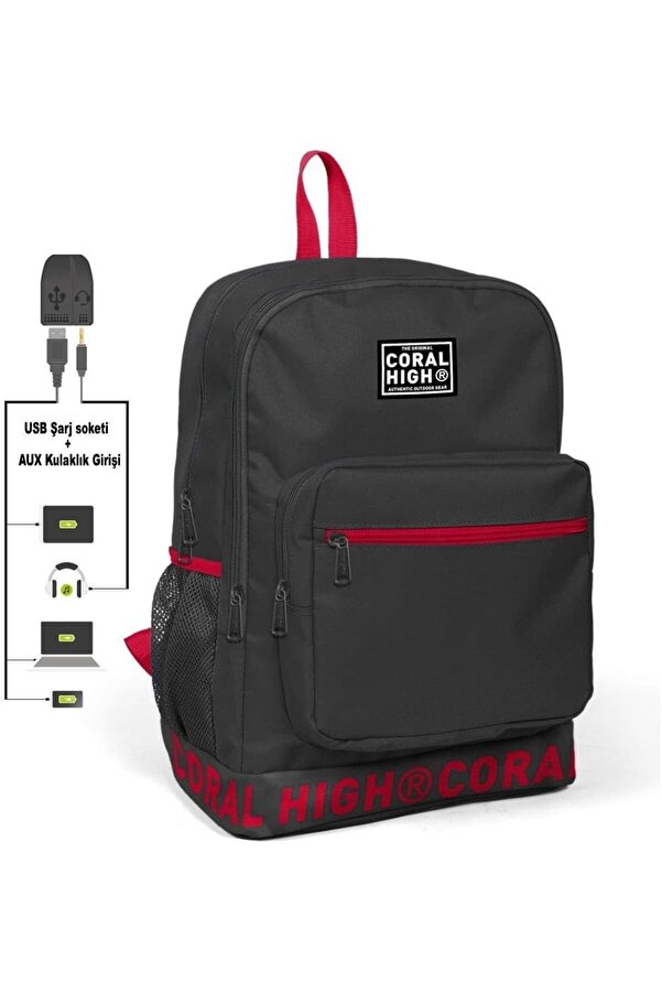 Modashi̇ne Nakış Logolu Usb Şarjlı Kulaklık Çıkışlı Koyu Gri̇ Sırt Çantası 24105 Modascope 1014773
