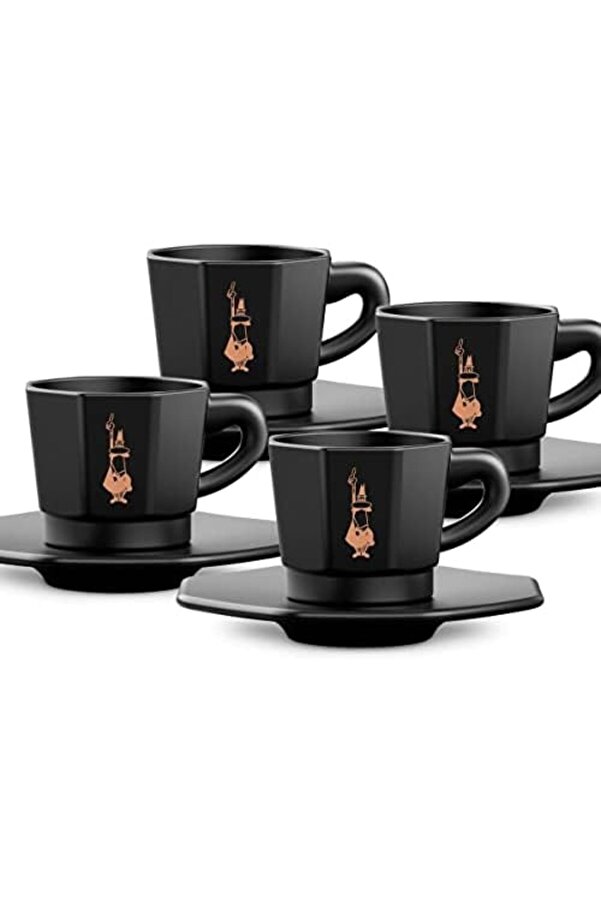 Modashi̇ne - 4 Lü Espresso Fi̇ncan Seti̇ - Seki̇zgen Tasarım - Si̇yah Renk - Modascope 1014773