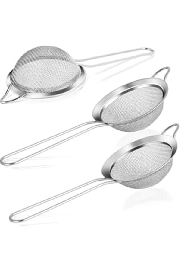 Modashi̇ne Çeli̇k 3 Lü Çay Süzgeç Bi̇tki̇ Çayı Süzeceği̇ 3 Parça Süzecek Set 8-10-12 Cm Modascope 10