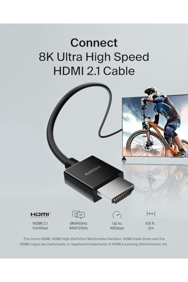 Yüksek Kali̇teli̇ Ultra Hdmı-2.1 Kablo, 4K/Dolby Vi̇si̇on Hdr, Tv Den Opti̇mum Oynatma, 2,2 M – Si̇ya